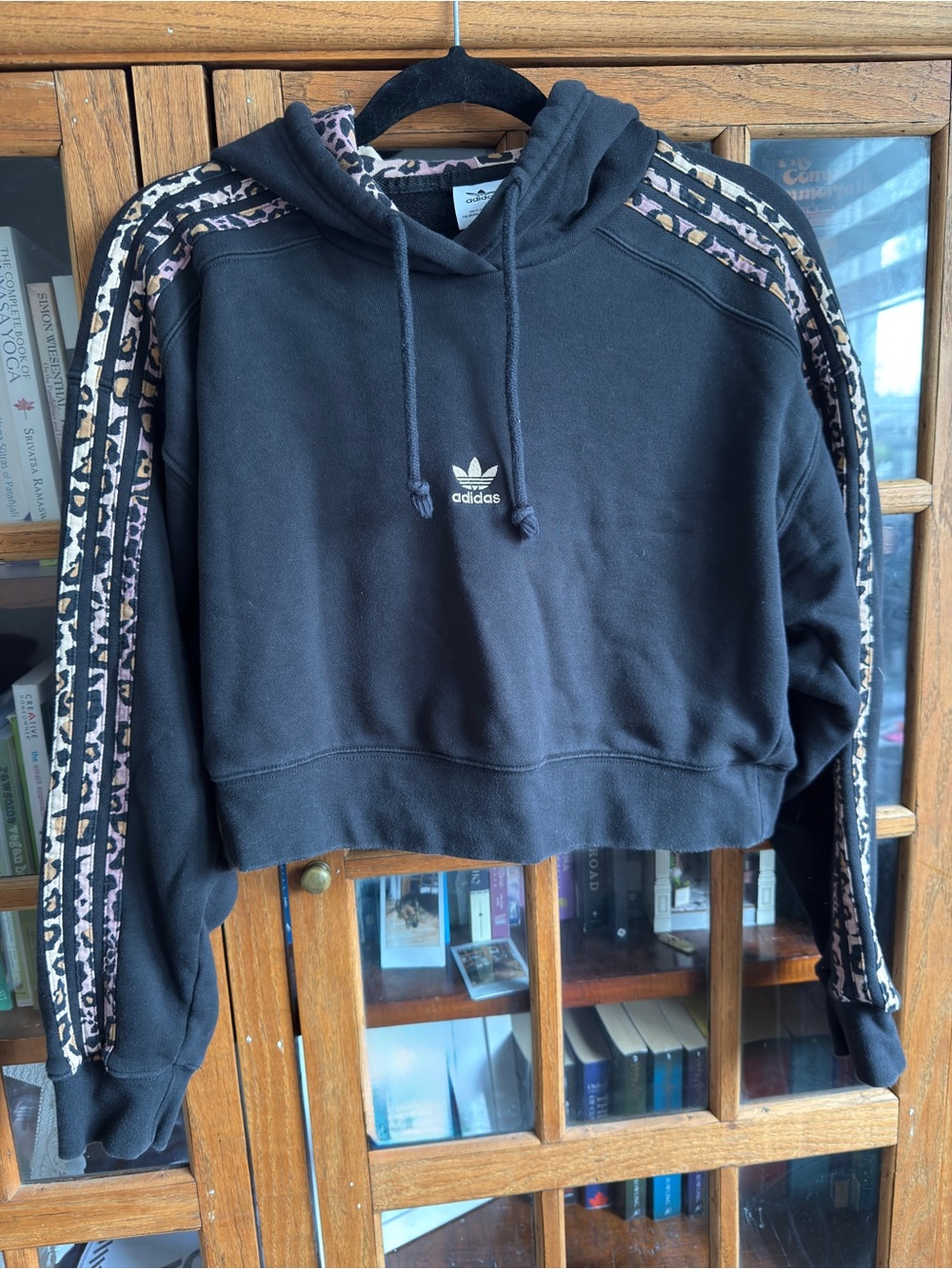 Adidas Originals Leopard 3-Stripes Cropped Hoodie Size S